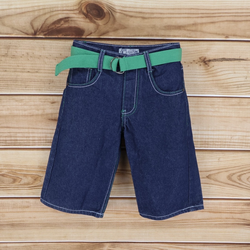 Culture Revolution Jean Shorts Boys 12 Blue Dark Wash 100% Cotton Belted Pockets